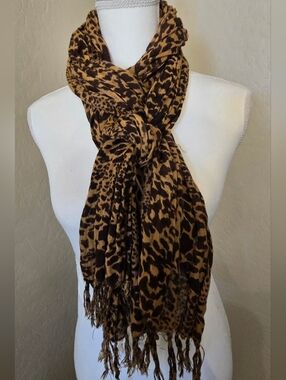 Made In India Lightweight  Leopard Print Fringed Scarf